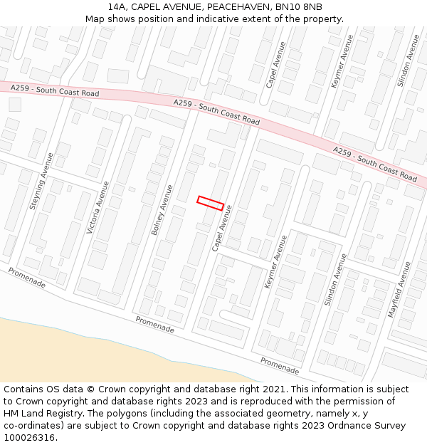 14A, CAPEL AVENUE, PEACEHAVEN, BN10 8NB: Location map and indicative extent of plot