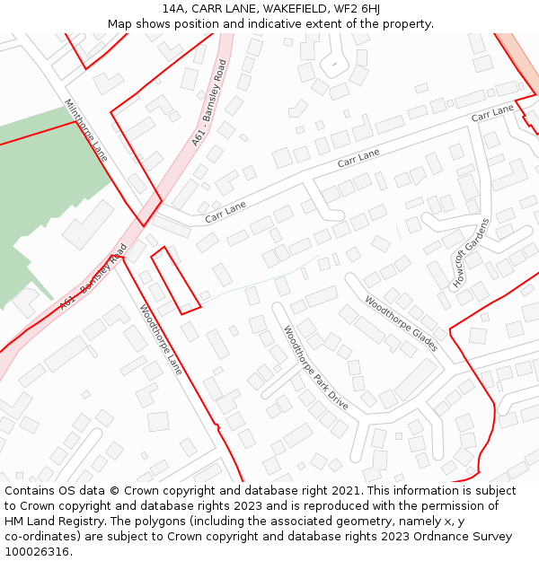 14A, CARR LANE, WAKEFIELD, WF2 6HJ: Location map and indicative extent of plot