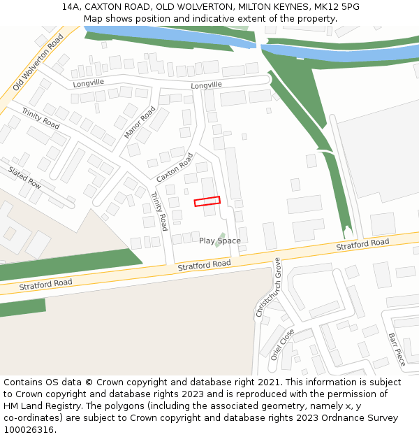 14A, CAXTON ROAD, OLD WOLVERTON, MILTON KEYNES, MK12 5PG: Location map and indicative extent of plot