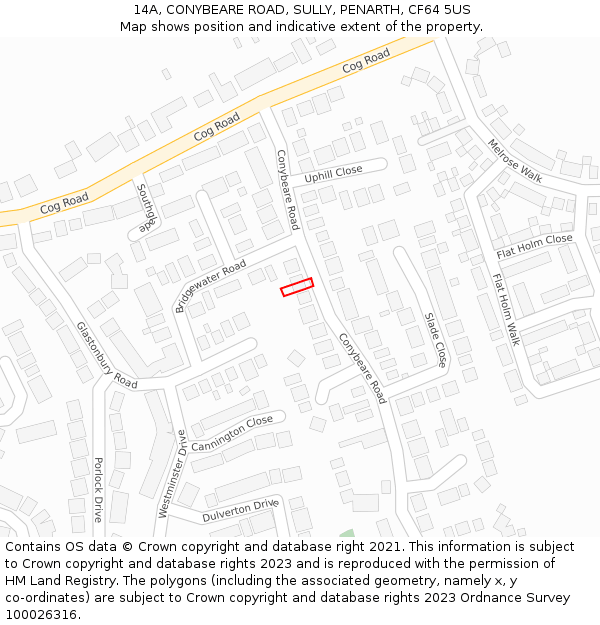 14A, CONYBEARE ROAD, SULLY, PENARTH, CF64 5US: Location map and indicative extent of plot