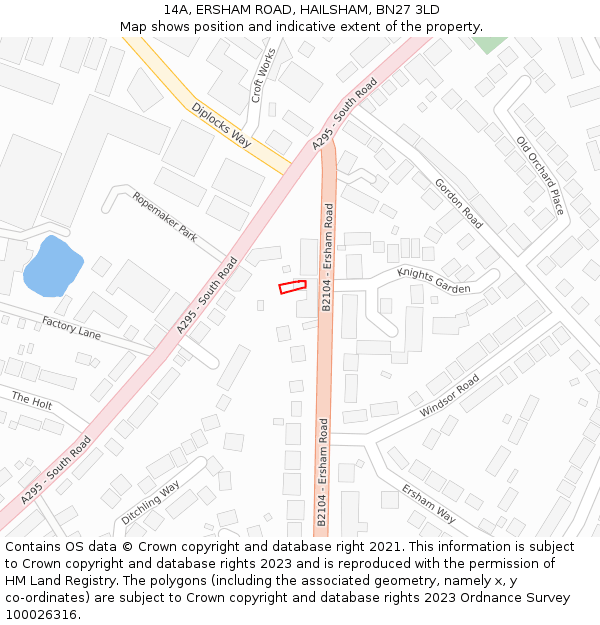 14A, ERSHAM ROAD, HAILSHAM, BN27 3LD: Location map and indicative extent of plot