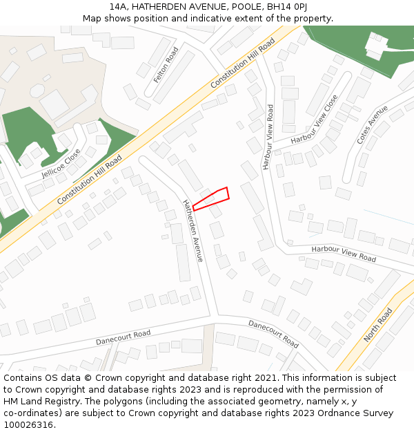 14A, HATHERDEN AVENUE, POOLE, BH14 0PJ: Location map and indicative extent of plot