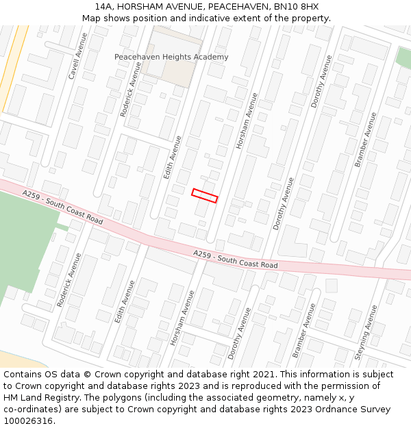 14A, HORSHAM AVENUE, PEACEHAVEN, BN10 8HX: Location map and indicative extent of plot