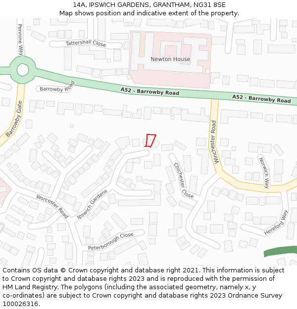 14A, IPSWICH GARDENS, GRANTHAM, NG31 8SE: Location map and indicative extent of plot