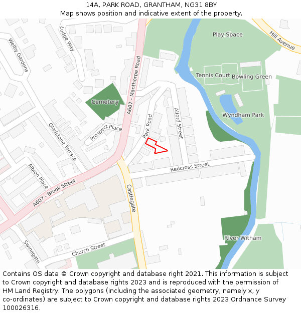 14A, PARK ROAD, GRANTHAM, NG31 8BY: Location map and indicative extent of plot