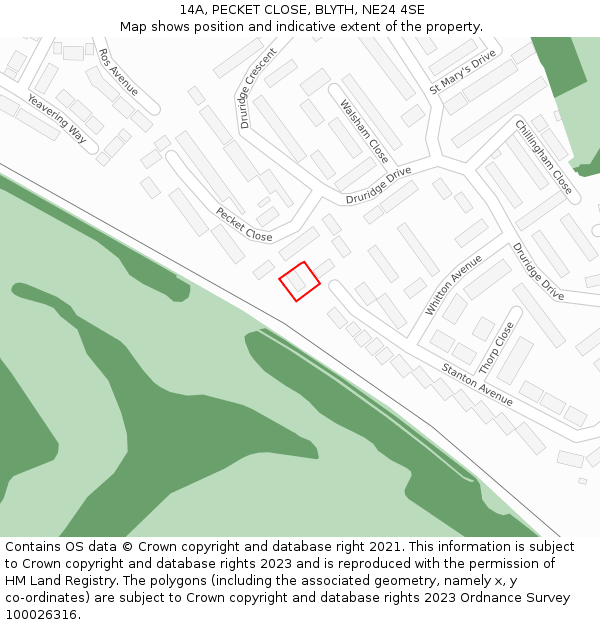 14A, PECKET CLOSE, BLYTH, NE24 4SE: Location map and indicative extent of plot