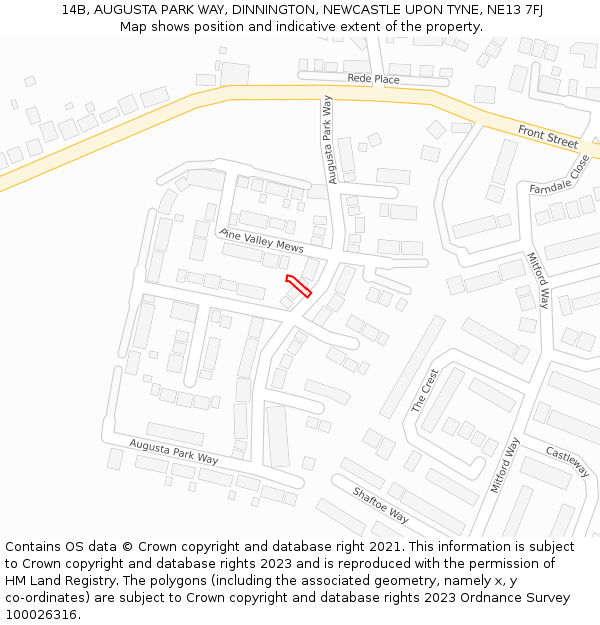 14B, AUGUSTA PARK WAY, DINNINGTON, NEWCASTLE UPON TYNE, NE13 7FJ: Location map and indicative extent of plot