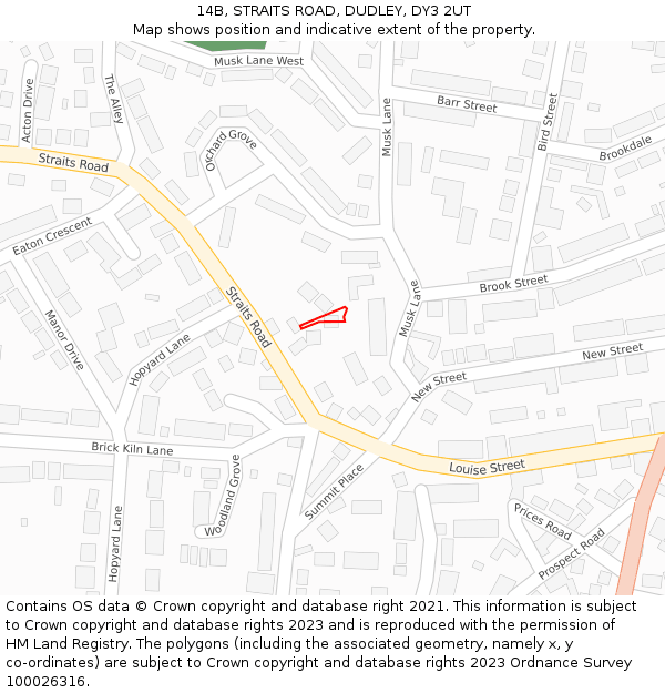 14B, STRAITS ROAD, DUDLEY, DY3 2UT: Location map and indicative extent of plot