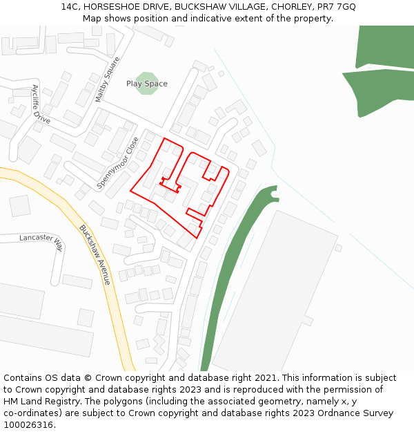 14C, HORSESHOE DRIVE, BUCKSHAW VILLAGE, CHORLEY, PR7 7GQ: Location map and indicative extent of plot