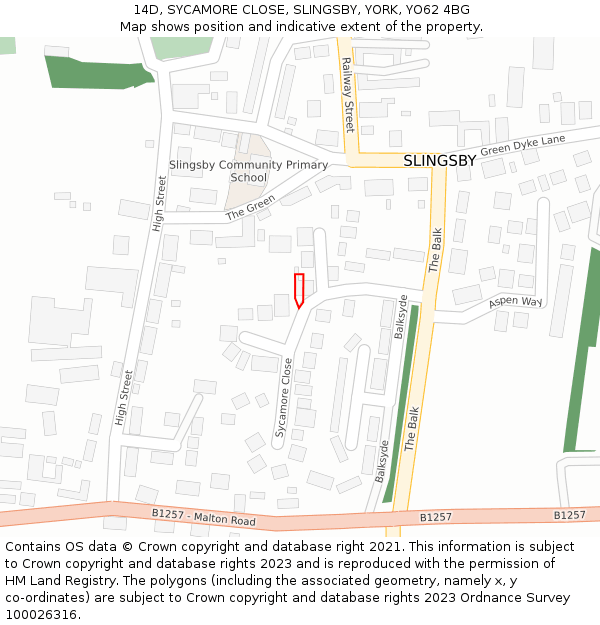 14D, SYCAMORE CLOSE, SLINGSBY, YORK, YO62 4BG: Location map and indicative extent of plot