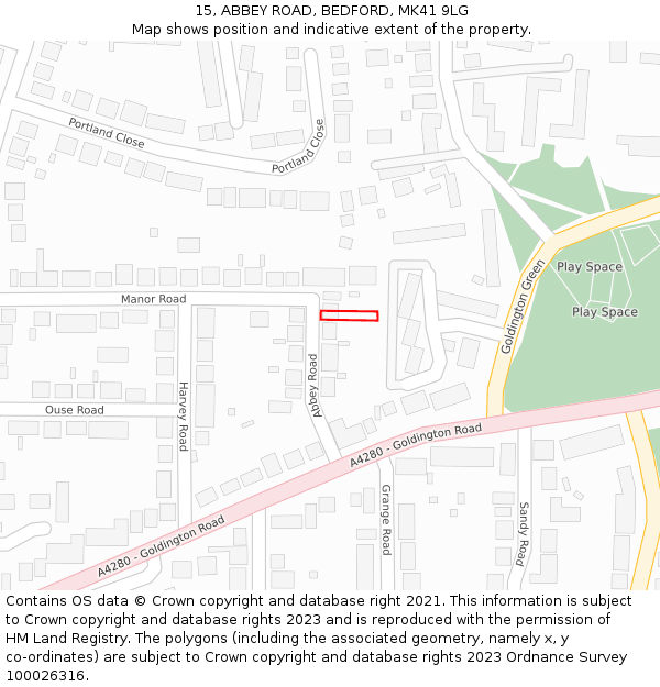 15, ABBEY ROAD, BEDFORD, MK41 9LG: Location map and indicative extent of plot