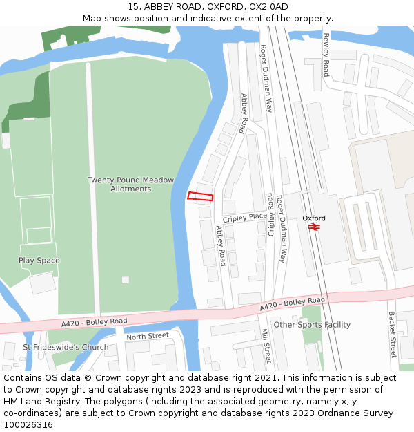 15, ABBEY ROAD, OXFORD, OX2 0AD: Location map and indicative extent of plot