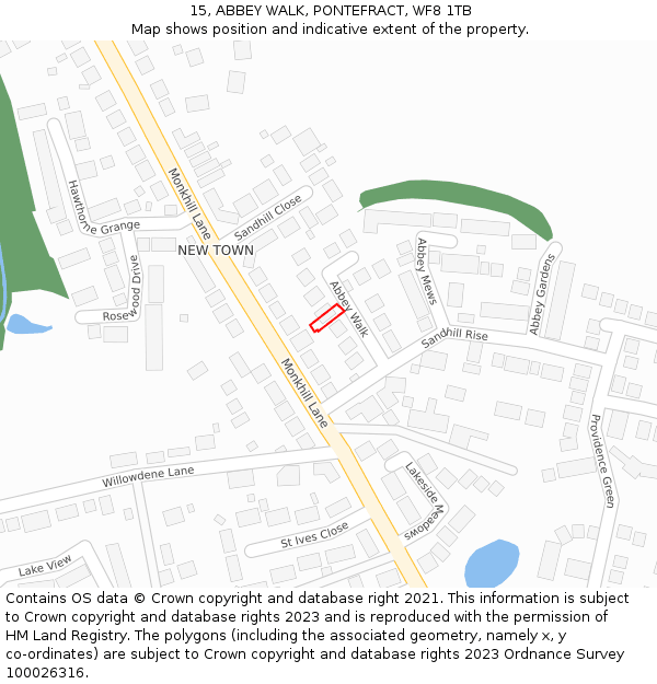 15, ABBEY WALK, PONTEFRACT, WF8 1TB: Location map and indicative extent of plot