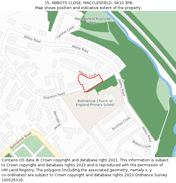 15, ABBOTS CLOSE, MACCLESFIELD, SK10 3PB: Location map and indicative extent of plot