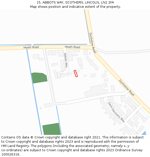15, ABBOTS WAY, SCOTHERN, LINCOLN, LN2 2FA: Location map and indicative extent of plot