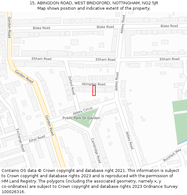 15, ABINGDON ROAD, WEST BRIDGFORD, NOTTINGHAM, NG2 5JR: Location map and indicative extent of plot