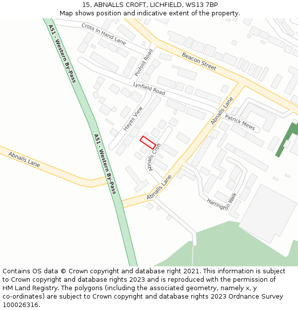 15, ABNALLS CROFT, LICHFIELD, WS13 7BP: Location map and indicative extent of plot