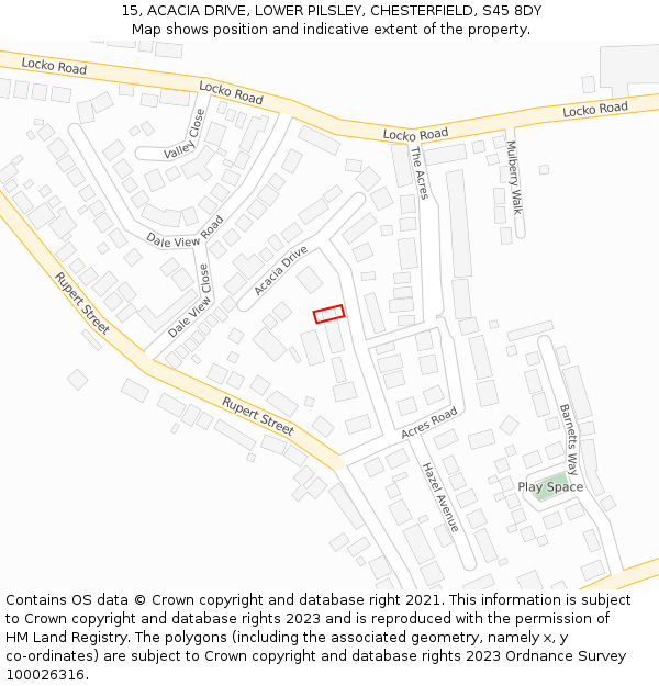 15, ACACIA DRIVE, LOWER PILSLEY, CHESTERFIELD, S45 8DY: Location map and indicative extent of plot