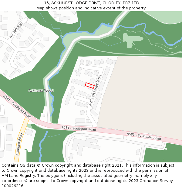 15, ACKHURST LODGE DRIVE, CHORLEY, PR7 1ED: Location map and indicative extent of plot