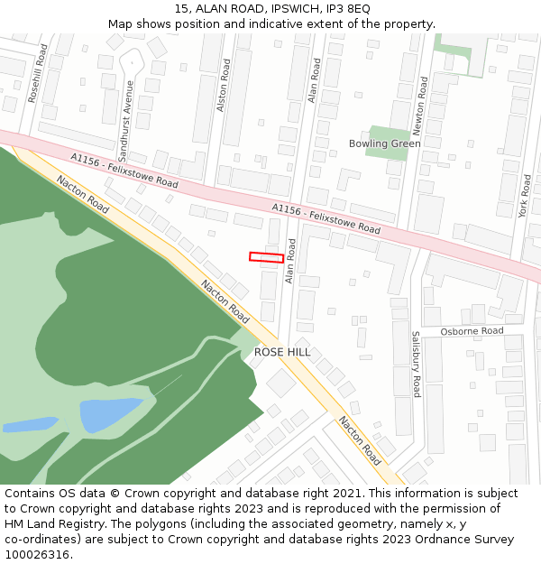 15, ALAN ROAD, IPSWICH, IP3 8EQ: Location map and indicative extent of plot