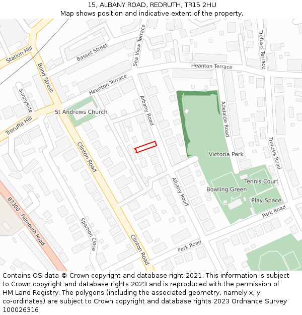 15, ALBANY ROAD, REDRUTH, TR15 2HU: Location map and indicative extent of plot