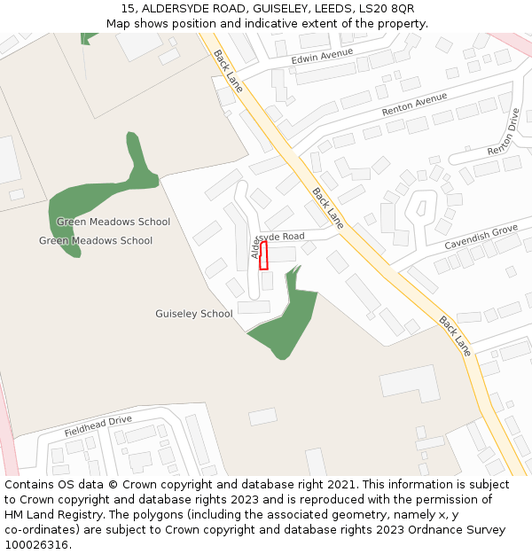 15, ALDERSYDE ROAD, GUISELEY, LEEDS, LS20 8QR: Location map and indicative extent of plot