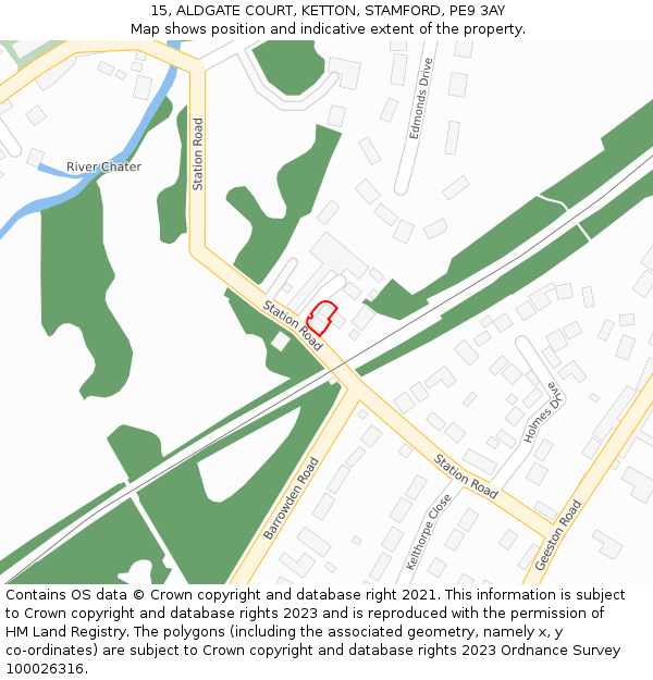 15, ALDGATE COURT, KETTON, STAMFORD, PE9 3AY: Location map and indicative extent of plot