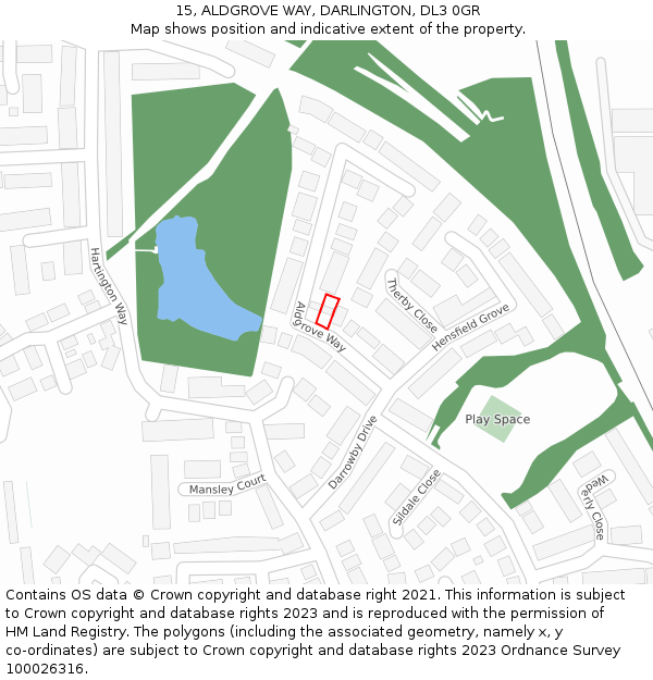 15, ALDGROVE WAY, DARLINGTON, DL3 0GR: Location map and indicative extent of plot