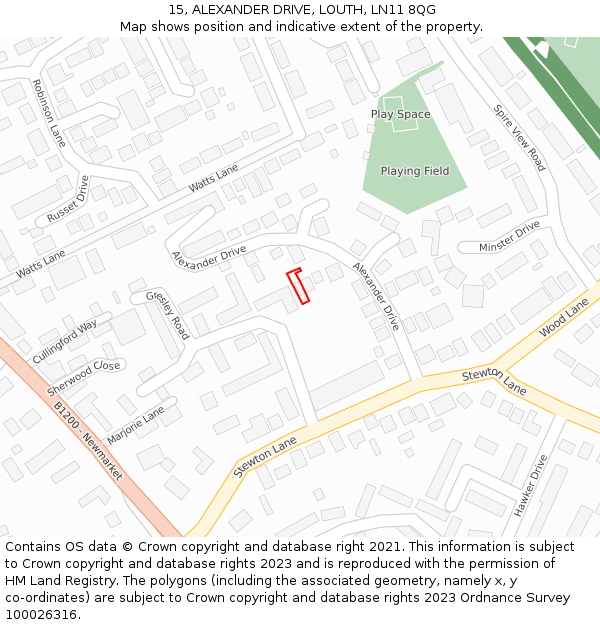 15, ALEXANDER DRIVE, LOUTH, LN11 8QG: Location map and indicative extent of plot