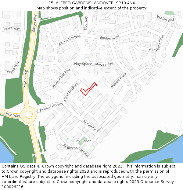 15, ALFRED GARDENS, ANDOVER, SP10 4NX: Location map and indicative extent of plot