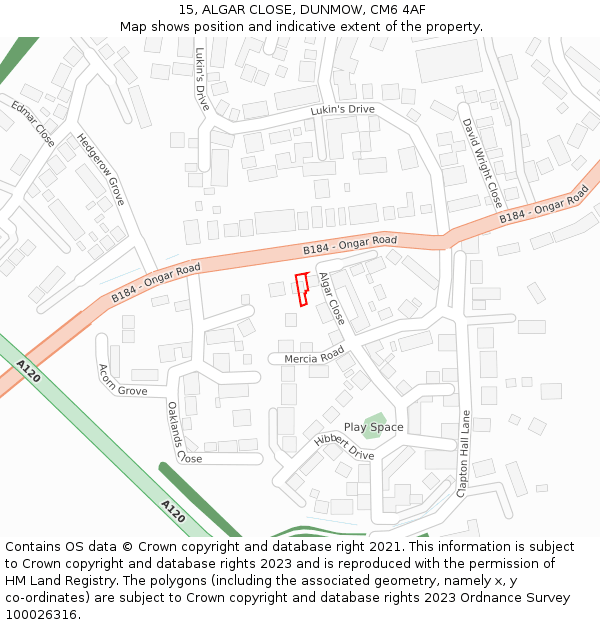 15, ALGAR CLOSE, DUNMOW, CM6 4AF: Location map and indicative extent of plot