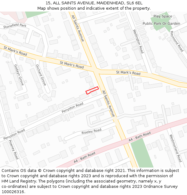 15, ALL SAINTS AVENUE, MAIDENHEAD, SL6 6EL: Location map and indicative extent of plot