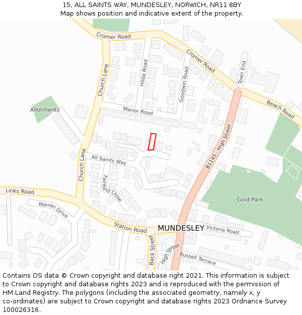 15, ALL SAINTS WAY, MUNDESLEY, NORWICH, NR11 8BY: Location map and indicative extent of plot