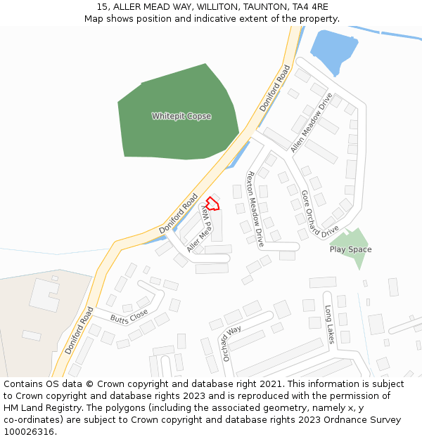 15, ALLER MEAD WAY, WILLITON, TAUNTON, TA4 4RE: Location map and indicative extent of plot