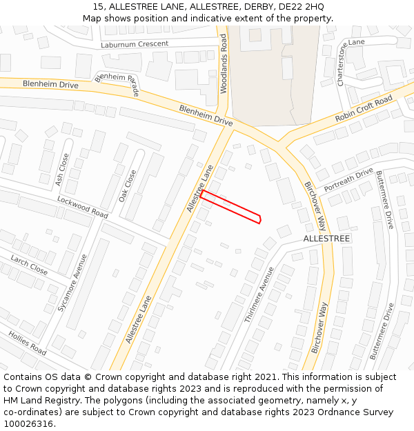 15, ALLESTREE LANE, ALLESTREE, DERBY, DE22 2HQ: Location map and indicative extent of plot