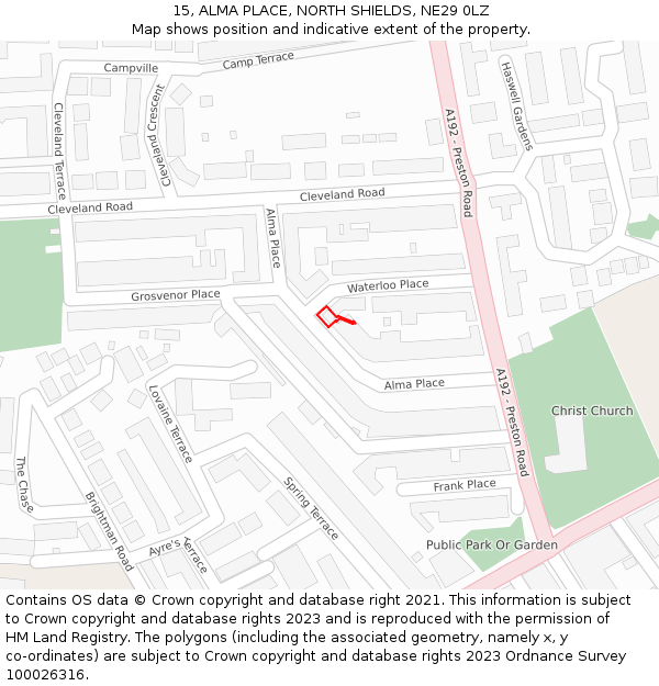 15, ALMA PLACE, NORTH SHIELDS, NE29 0LZ: Location map and indicative extent of plot