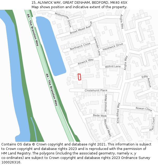 15, ALNWICK WAY, GREAT DENHAM, BEDFORD, MK40 4SX: Location map and indicative extent of plot