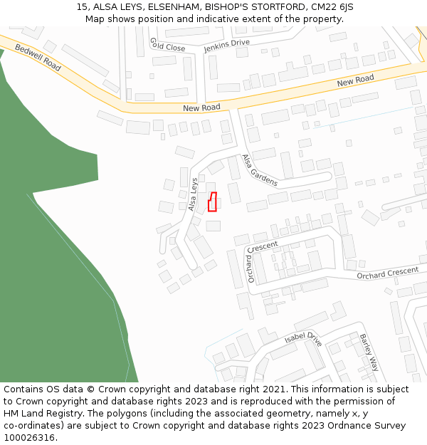 15, ALSA LEYS, ELSENHAM, BISHOP'S STORTFORD, CM22 6JS: Location map and indicative extent of plot