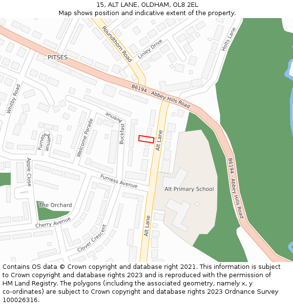 15, ALT LANE, OLDHAM, OL8 2EL: Location map and indicative extent of plot