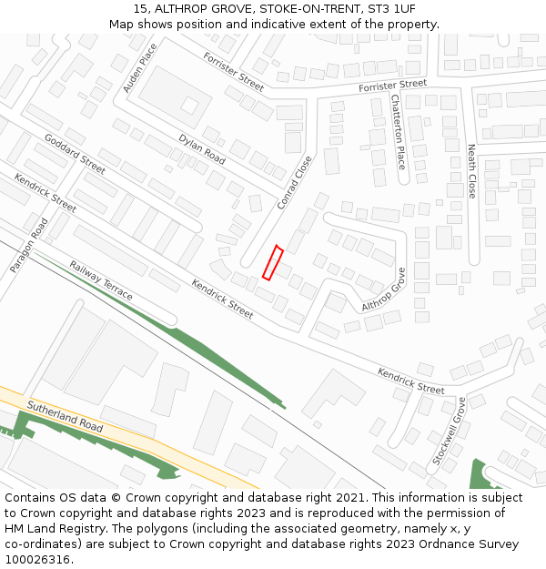 15, ALTHROP GROVE, STOKE-ON-TRENT, ST3 1UF: Location map and indicative extent of plot