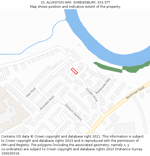 15, ALVASTON WAY, SHREWSBURY, SY2 5TT: Location map and indicative extent of plot