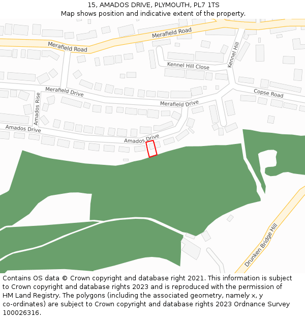 15, AMADOS DRIVE, PLYMOUTH, PL7 1TS: Location map and indicative extent of plot