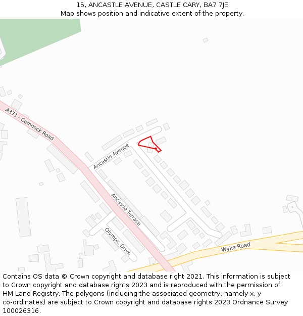 15, ANCASTLE AVENUE, CASTLE CARY, BA7 7JE: Location map and indicative extent of plot