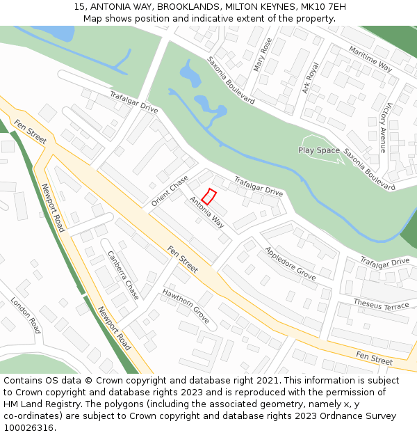 15, ANTONIA WAY, BROOKLANDS, MILTON KEYNES, MK10 7EH: Location map and indicative extent of plot