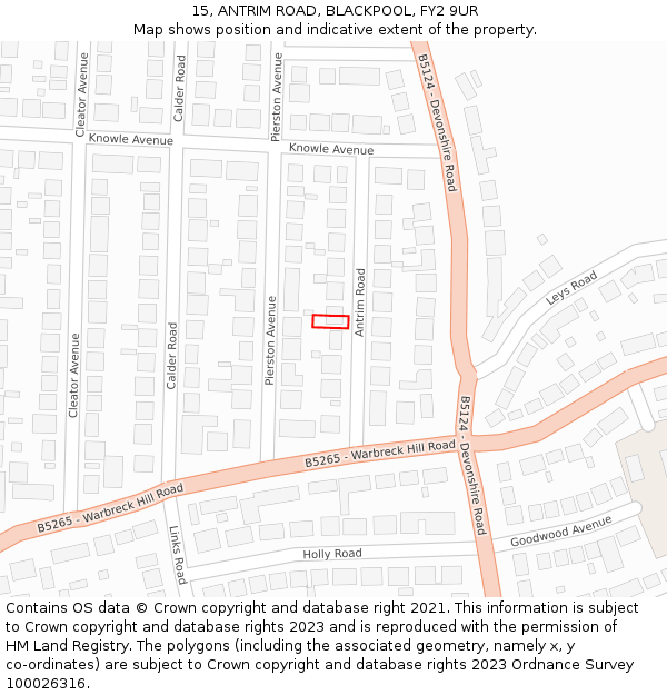 15, ANTRIM ROAD, BLACKPOOL, FY2 9UR: Location map and indicative extent of plot