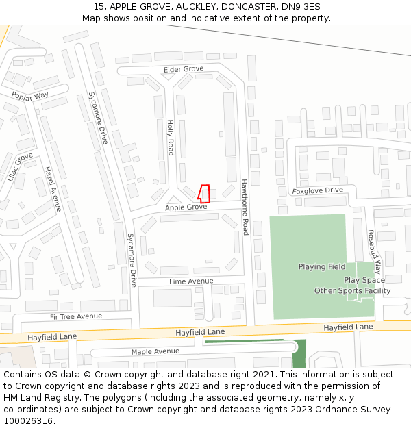 15, APPLE GROVE, AUCKLEY, DONCASTER, DN9 3ES: Location map and indicative extent of plot