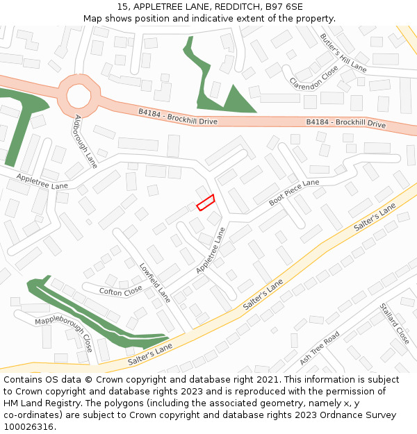 15, APPLETREE LANE, REDDITCH, B97 6SE: Location map and indicative extent of plot