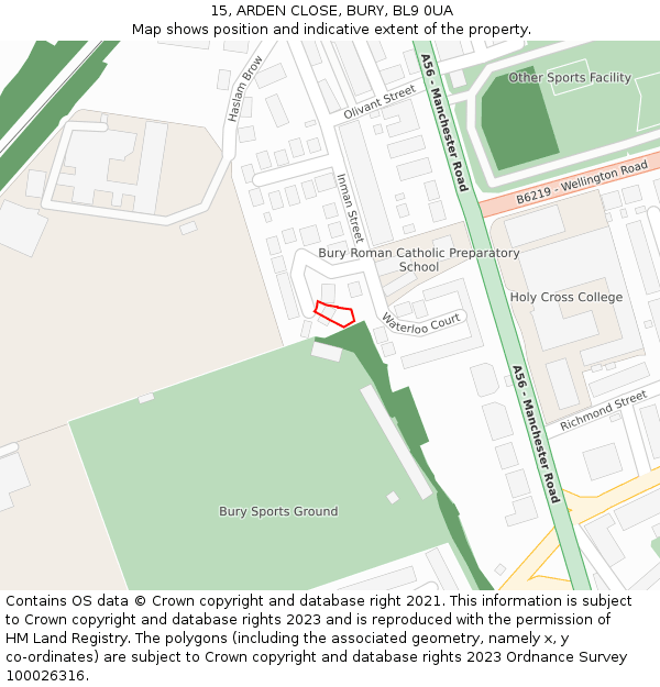 15, ARDEN CLOSE, BURY, BL9 0UA: Location map and indicative extent of plot