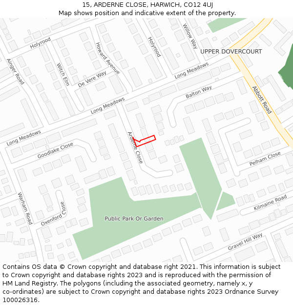 15, ARDERNE CLOSE, HARWICH, CO12 4UJ: Location map and indicative extent of plot