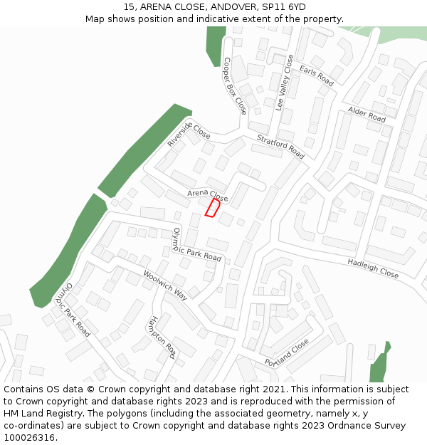 15, ARENA CLOSE, ANDOVER, SP11 6YD: Location map and indicative extent of plot